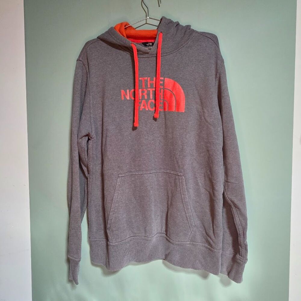 THE NORTH FACE mens half dome pull over hoodie sweatshirt gray orange size XL